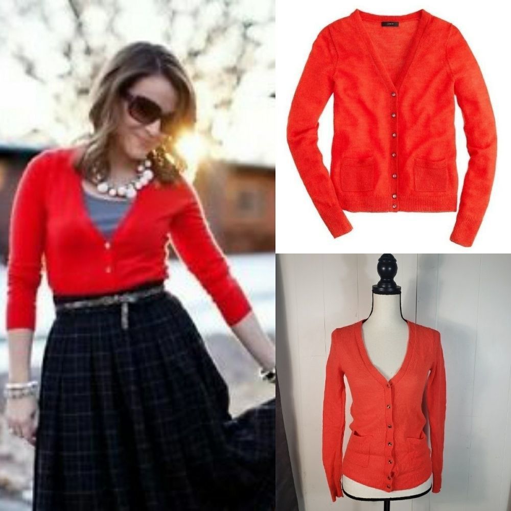 J. CREW Orange Super Fine Alpaca Wool Bling Button Cardigan Size Extra Small